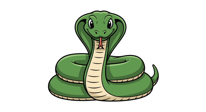 Coiled green cobra snake cartoon mascot character