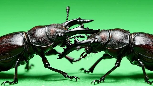 Two Stag Beetles Fighting Insect Macro Action Nature