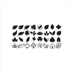Fototapeta premium Collection of various stylized leaf and plant icons in black Vector