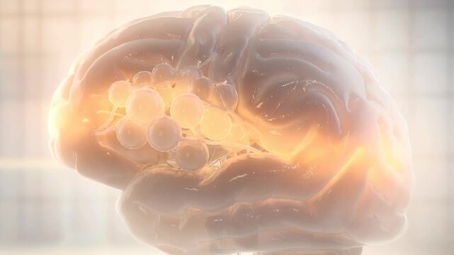 Illuminated human brain with glowing neural connections and synapses in a scientific medical concept