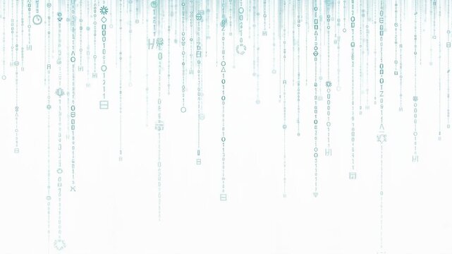 Abstract digital code rain background with binary numbers and symbols for technology and programming concepts