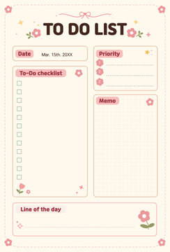 Floral to do list planner template with checklist and memo diary vector