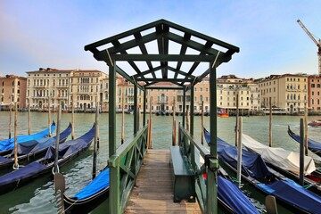 Morning view of the Grand Canal with gondolas viewed from Campo della Salute (city square) in the Dorsoduro district of Venice, Italy © HanzoPhoto