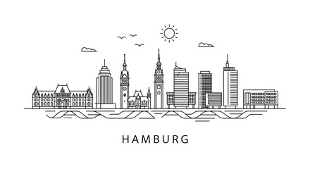 Fototapeta premium Hamburg Germany City Skyline Minimalist Line Art Vector Illustration