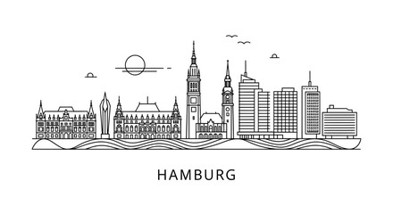 Fototapeta premium Hamburg Germany Skyline Line Art Vector Illustration