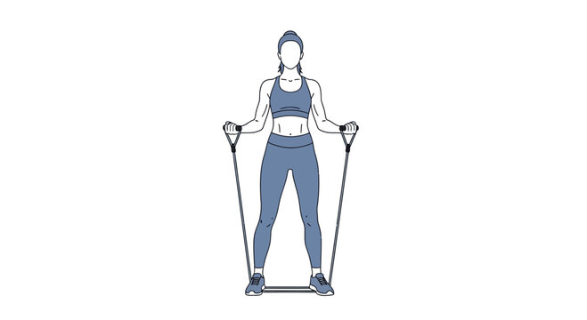Woman doing resistance band bicep curls for arm workout