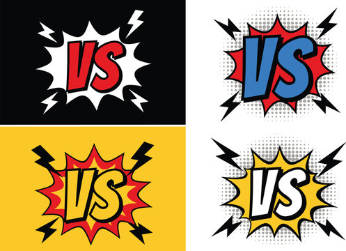 Comic Style VS Battle Icons Collection with Lightning Effects and Pop Art Explosion Bursts