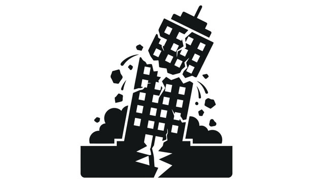 Collapsing building silhouette illustration with debris representing structural failure and disaster collapse structure earthquake damage