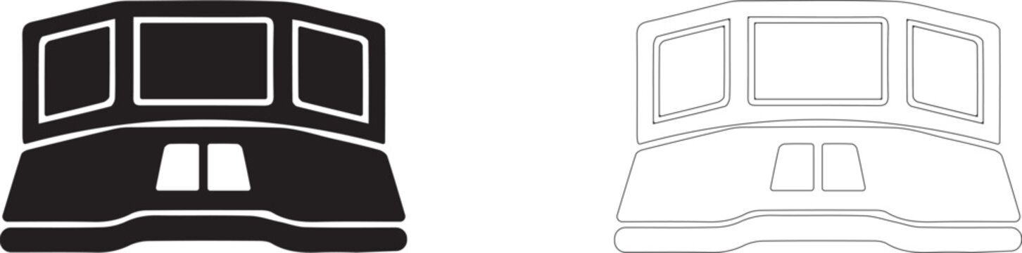 Control console vector icon, command center symbol, dispatcher desk with monitors, security post, mission control and data monitoring.