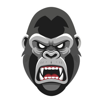 Angry Gorilla Face Graphic Illustration, Vector Isolated on White