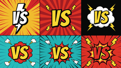 Fototapeta premium Comic Book VS Battle Background Collection with Dynamic Pop Art Bursts and Lightning Effects