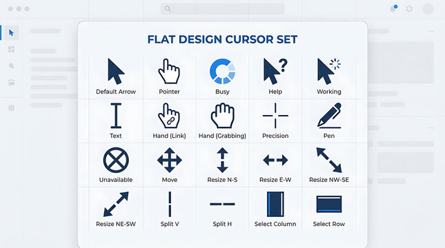 Flat design cursor set with various symbols on transparent background high quality