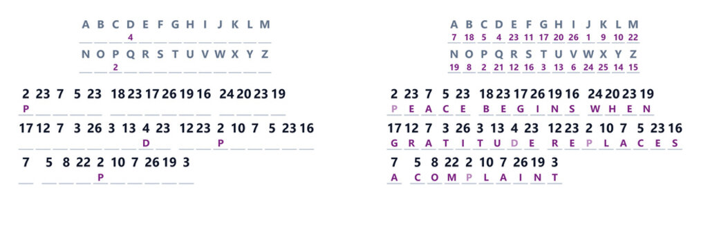 Secret code game with letters and numbers on a white background  