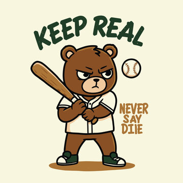 Angry Baseball Bear Mascot Illustration with Motivational Text