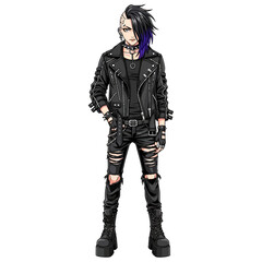 Fototapeta premium Anime Style Punk Rocker, Full Body Portrait, White Background