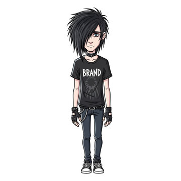Anime Style Emo Boy with Dark Hair and Black Outfit