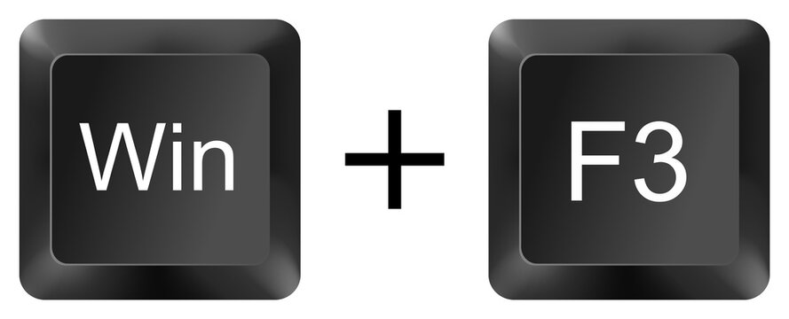 win f3 computer keyboard shortcut key button 3d icon symbol sign isolated on white background