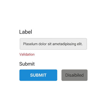 Web form elements, UI buttons, submit, disabled, label, validation