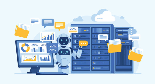 Robot analyzes data on computer