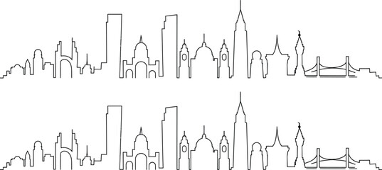 Obraz premium City skyline, urban landscape, black and white illustration, vector cityscape, skyline silhouette