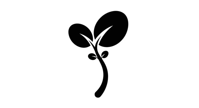 Black and white icon of a young sprout with two leaves emerging from a stem.