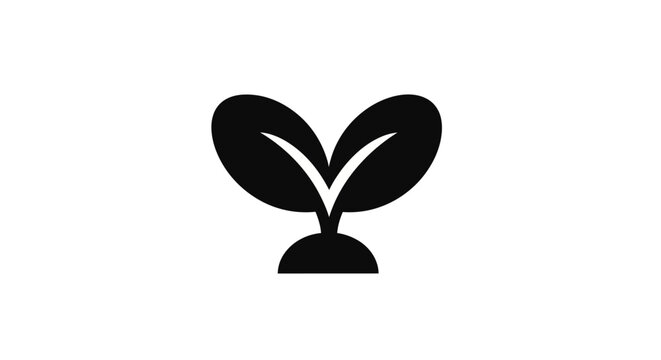 Black and white sprout icon, seedling growing from soil, symbol of new life, growth, and nature.