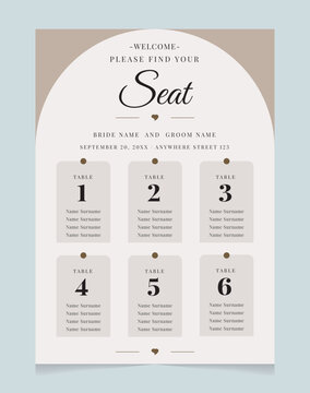 Minimalist Wedding Seating Chart Template with Arch Table Cards