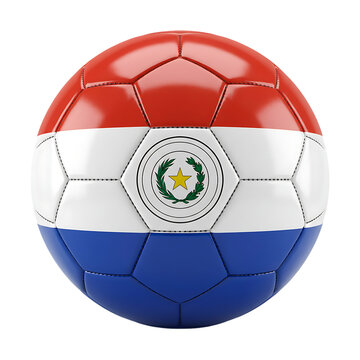 Paraguay national flag rendered as soccer ball isolated on transparent background for sports design element and patriotic soccer tournament championship graphic assets.