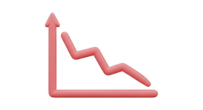 Pink 3d line graph showing downward trend on white background