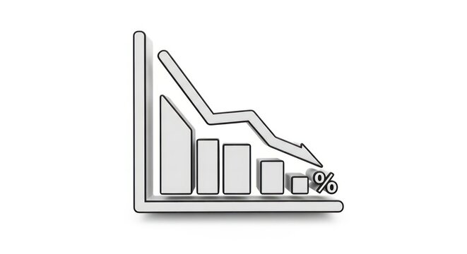 Grey 3d bar chart with descending arrow and percent symbol