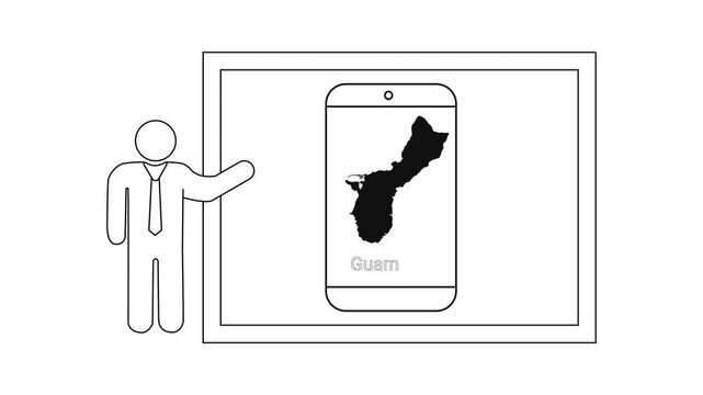 Man presenting a smartphone displaying the map of Guam.