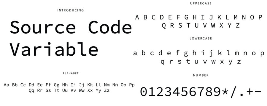 Modern Monospace Font Alphabet Set. Source Code Programming Typeface with Uppercase, Lowercase, Numbers and Symbols