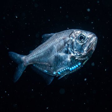 Stunning Close-Up Of A Bioluminescent Hatchetfish In The Deep Ocean, Underwater Photography