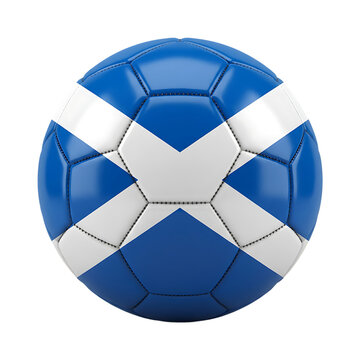 Scottish soccer ball vibrant blue and white colors detailed stitching Scottish flag X symbol against transparent background.