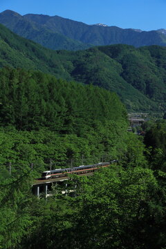 新緑あふれる初夏の木曽路を駆け抜ける中央西線383系特急「しなの」号_2026/5/30撮影