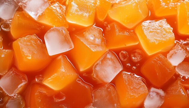 close up of orange jam with pieces of ice refreshing fruit preserve or marmalade texture perfect for food background