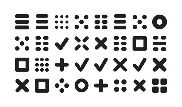Universal interface collection of black geometric symbols and navigation menu button icons.