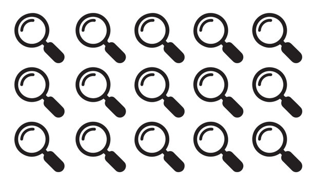 Seamless pattern of magnifying glass search icons for digital web interface navigation.