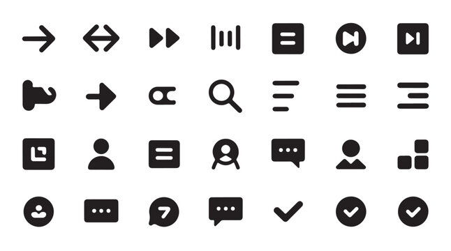 Set of black interface icons featuring various navigation symbols and communication signs.