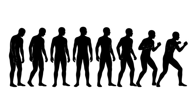 Human Silhouette Sequence, Male Boxer Training Progression, Athletic Stance and Movement, Dynamic Action Poses, Black Vector Figures