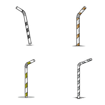 Set of colorful striped drinking straws with bendable tops for beverages