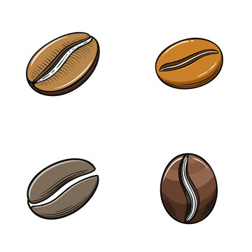 Set of four stylized coffee beans in different brown shades and textures
