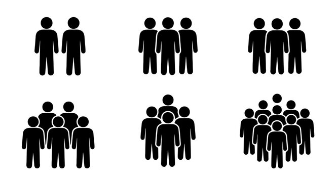 Crowd Icons Set, Group Silhouettes, People Clusters, Social Gathering Symbols, Vector Collection