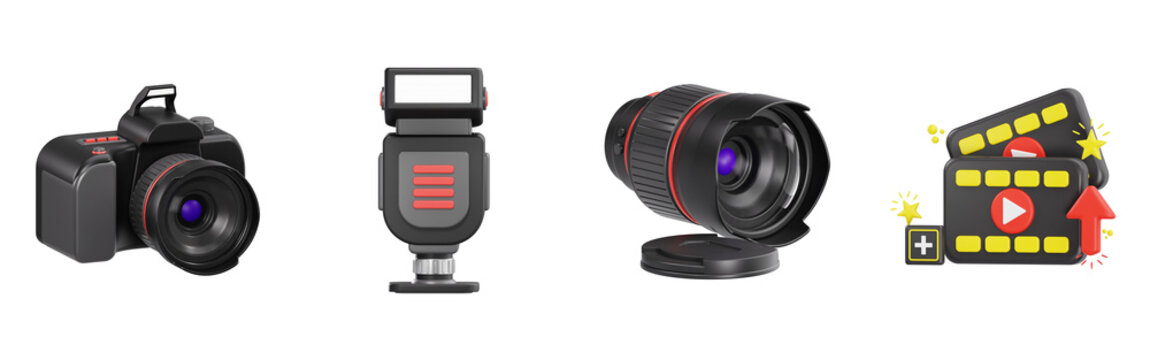 3D illustration of photography and video production equipment icons