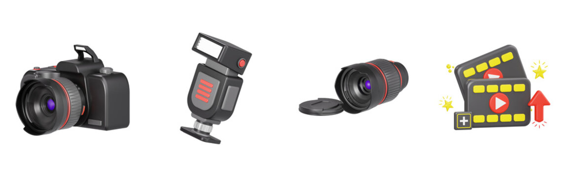 3D illustration of photography and video production equipment icons