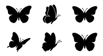 Six Silhouette Butterfly Icons, Vector Graphics Set for Nature and Insect Designs, Elegant Black Winged Creatures © Saeedur