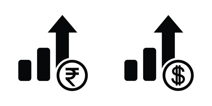Price Increase and Decrease Vector Icon Set with Financial Growth, Cost Fluctuation, Profit Loss and Dollar Trend Symbols
