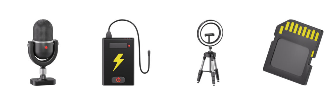 3D rendering of recording and streaming equipment icons
