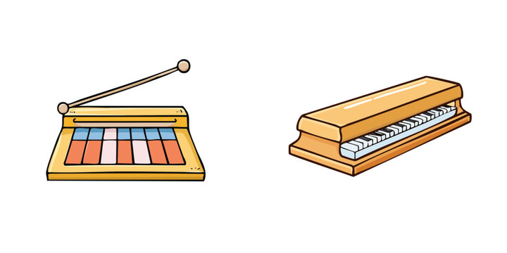 Set of Indian musical instruments harmonium and keyboard