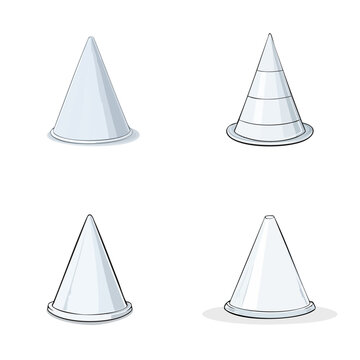 Set of assorted transparent conical shaped objects with ribbed detailing and bases